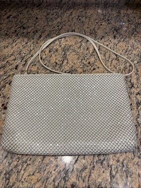Whiting & Davis Ivory Mesh Crossbody Clutch Convertible Purse